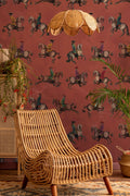 Horse Riders Wallpaper : Vintage Cavalry on Terracotta Pattern Mural
