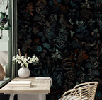 Dark Botanical Wallpaper : Moody Leaves and Birds Pattern - View 4