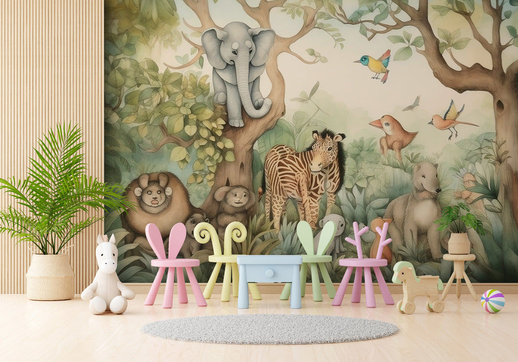 Woodland Animals Kids Wallpaper : Painted Forest Friends Mural