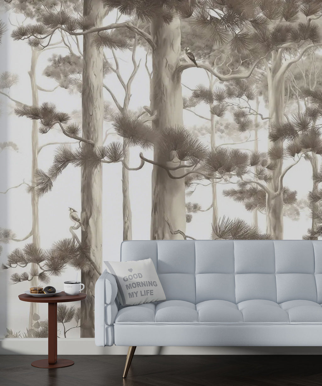 Beige Forest Deer Wallpaper : Soft Sepia Woodland Mural - View 5