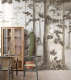 Beige Forest Deer Wallpaper : Soft Sepia Woodland Mural