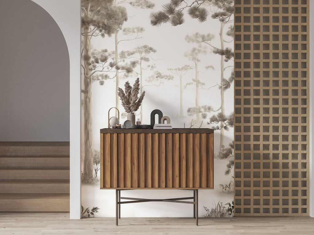Beige Forest Deer Wallpaper : Soft Sepia Woodland Mural - View 2