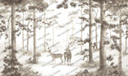 Beige Forest Deer Wallpaper : Soft Sepia Woodland Mural - flat design