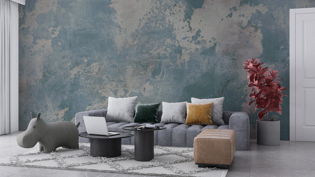 Blue Concrete Wallpaper : Distressed Teal Texture Mural - View 5