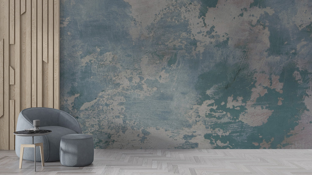 Blue Concrete Wallpaper : Distressed Teal Texture Mural - View 6