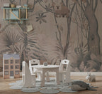 Soft Jungle Animals Wallpaper : Pastel Tropical Kids Mural - View 3