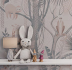 Soft Jungle Animals Wallpaper : Pastel Tropical Kids Mural - View 6