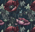 Dark Poppy Floral Wallpaper : Moody Red Blooms Pattern - flat design
