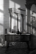 Roman Ruins Engraving Wallpaper : Black And White Columns Mural