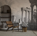 Roman Ruins Engraving Wallpaper : Black And White Columns Mural - View 2