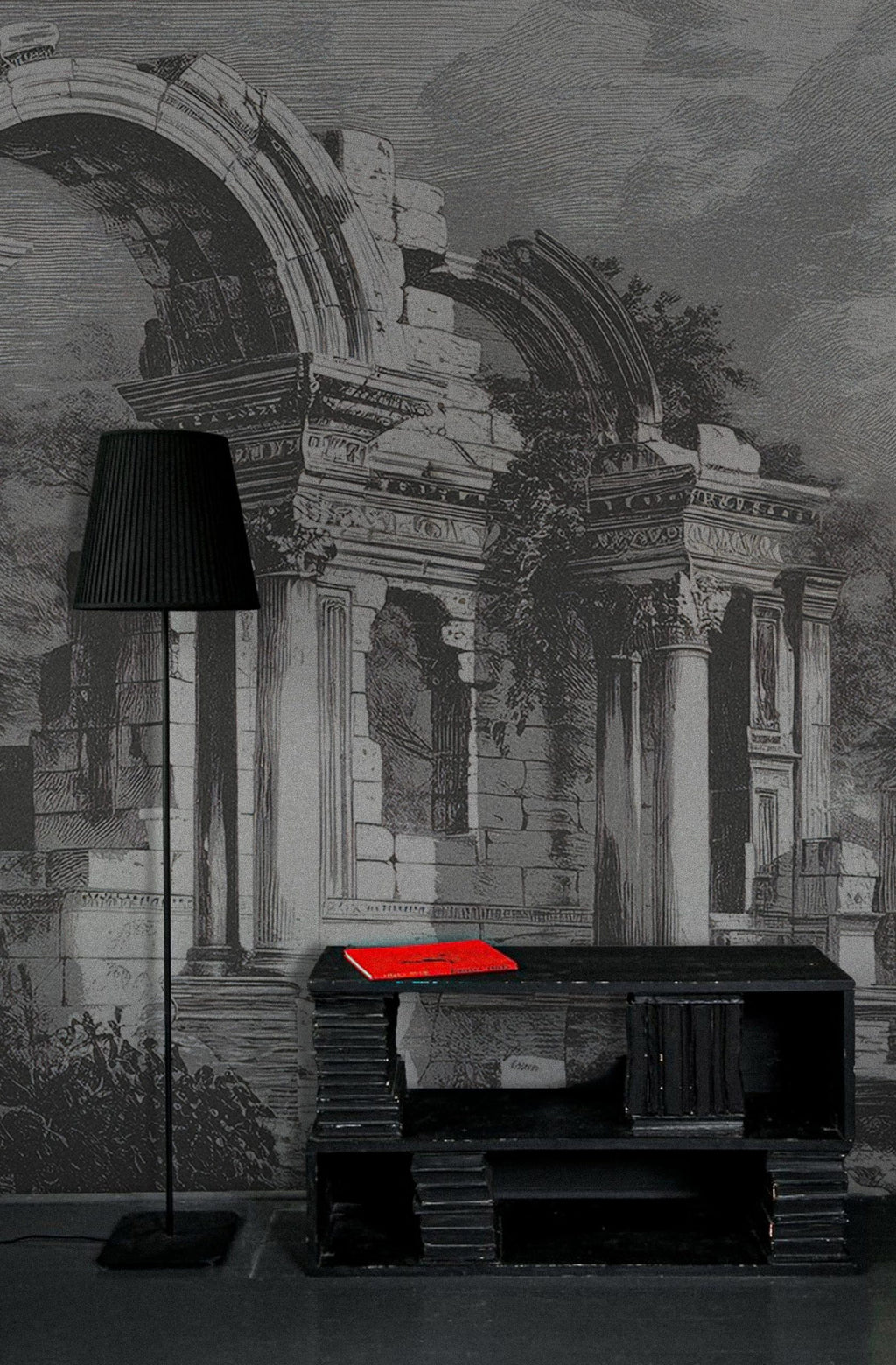 Roman Ruins Engraving Wallpaper : Black And White Columns Mural - View 3