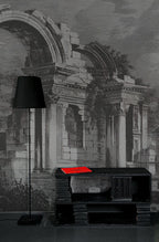Roman Ruins Engraving Wallpaper : Black And White Columns Mural - View 3