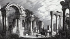 Roman Ruins Engraving Wallpaper : Black And White Columns Mural - flat design