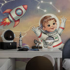 Little Astronaut Wallpaper : Rocket and UFO Kids Mural