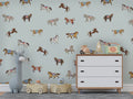 Little Horses Wallpaper : Colorful Ponies on Mint Pattern Mural