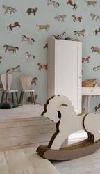 Little Horses Wallpaper : Colorful Ponies on Mint Pattern Mural - View 2