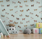 Little Horses Wallpaper : Colorful Ponies on Mint Pattern Mural - View 4