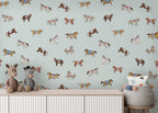 Little Horses Wallpaper : Colorful Ponies on Mint Pattern Mural - View 5