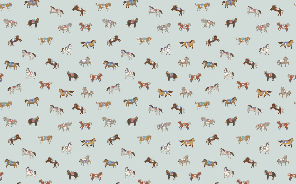 Little Horses Wallpaper : Colorful Ponies on Mint Pattern Mural - flat design