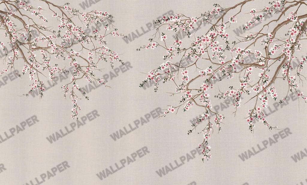 Linen Cherry Blossom Wallpaper : Spring Branches Mural - View 2