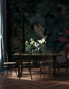 Art Nouveau Crane Wallpaper : Teal and Coral Poppy Mural - View 2