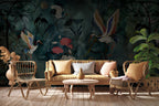 Art Nouveau Crane Wallpaper : Teal and Coral Poppy Mural - View 4