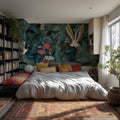 Art Nouveau Crane Wallpaper : Teal and Coral Poppy Mural