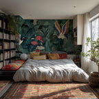 Art Nouveau Crane Wallpaper : Teal and Coral Poppy Mural