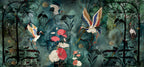 Art Nouveau Crane Wallpaper : Teal and Coral Poppy Mural - flat design