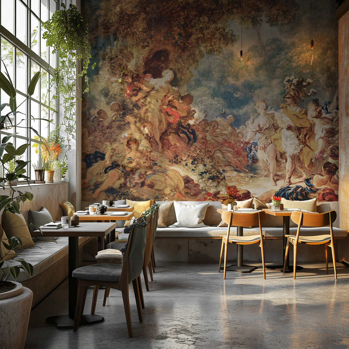 Renaissance Fresco Wallpaper : Oil Painting Figures Mural