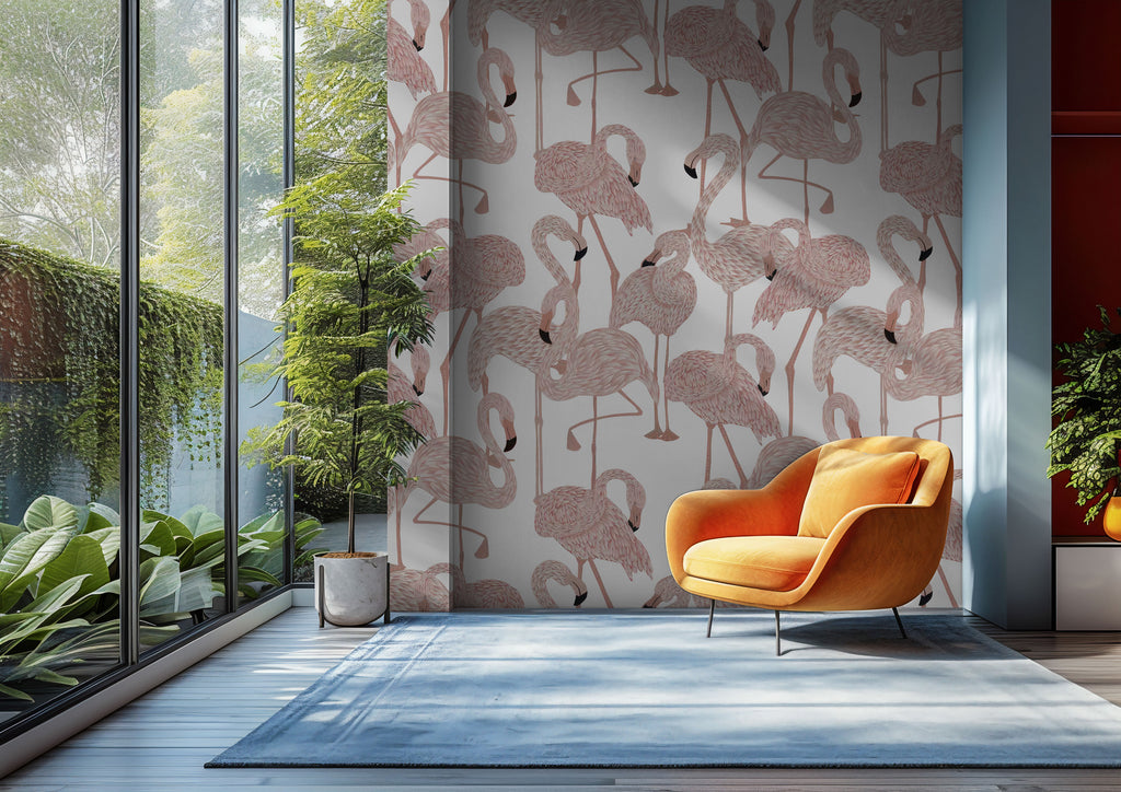 Pink Flamingo Wallpaper : Feathered Flamingo Pattern Mural - View 4