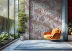 Pink Flamingo Wallpaper : Feathered Flamingo Pattern Mural - View 4
