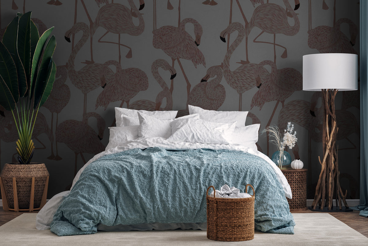 Pink Flamingo Wallpaper : Feathered Flamingo Pattern Mural - View 5