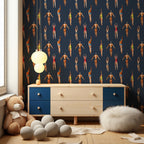 Retro Swimmers Wallpaper : Navy Vintage Bathers Pattern - View 4