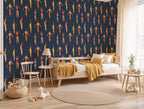 Retro Swimmers Wallpaper : Navy Vintage Bathers Pattern - View 5