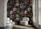Renaissance Floral Wallpaper : Rich Flowers on Dark Pattern Mural - View 2