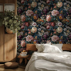 Renaissance Floral Wallpaper : Rich Flowers on Dark Pattern Mural - View 5