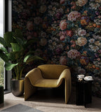 Renaissance Floral Wallpaper : Rich Flowers on Dark Pattern Mural