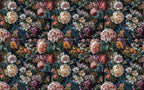 Renaissance Floral Wallpaper : Rich Flowers on Dark Pattern Mural - flat design