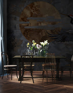 Navy Gold Crane Wallpaper : Golden Sun Flying Crane Mural - View 3
