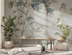 Shadow Leaves Wallpaper : Reed Branches and Cloud Motif Mural - View 2