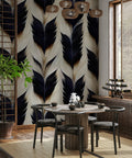 Black Feather Wallpaper : Navy and Ivory Plume Pattern Mural