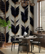 Black Feather Wallpaper : Navy and Ivory Plume Pattern Mural