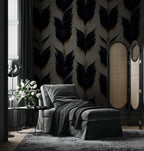 Black Feather Wallpaper : Navy and Ivory Plume Pattern Mural - View 5