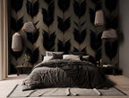 Black Feather Wallpaper : Navy and Ivory Plume Pattern Mural - View 4