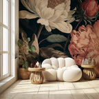 Dark Peony Wallpaper : Oversized Coral and Cream Flowers Mural - View 5