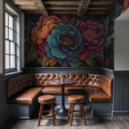 Teal Floral Symphony Wallpaper : Bold Painted Flowers Mural - View 2