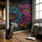 Teal Floral Symphony Wallpaper : Bold Painted Flowers Mural - View 5