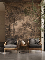 Charcoal Forest Wallpaper : Sepia Sketched Woodland Mural