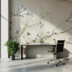 Autumn Branch Wallpaper : Gold and Blue Watercolor Mural - View 4